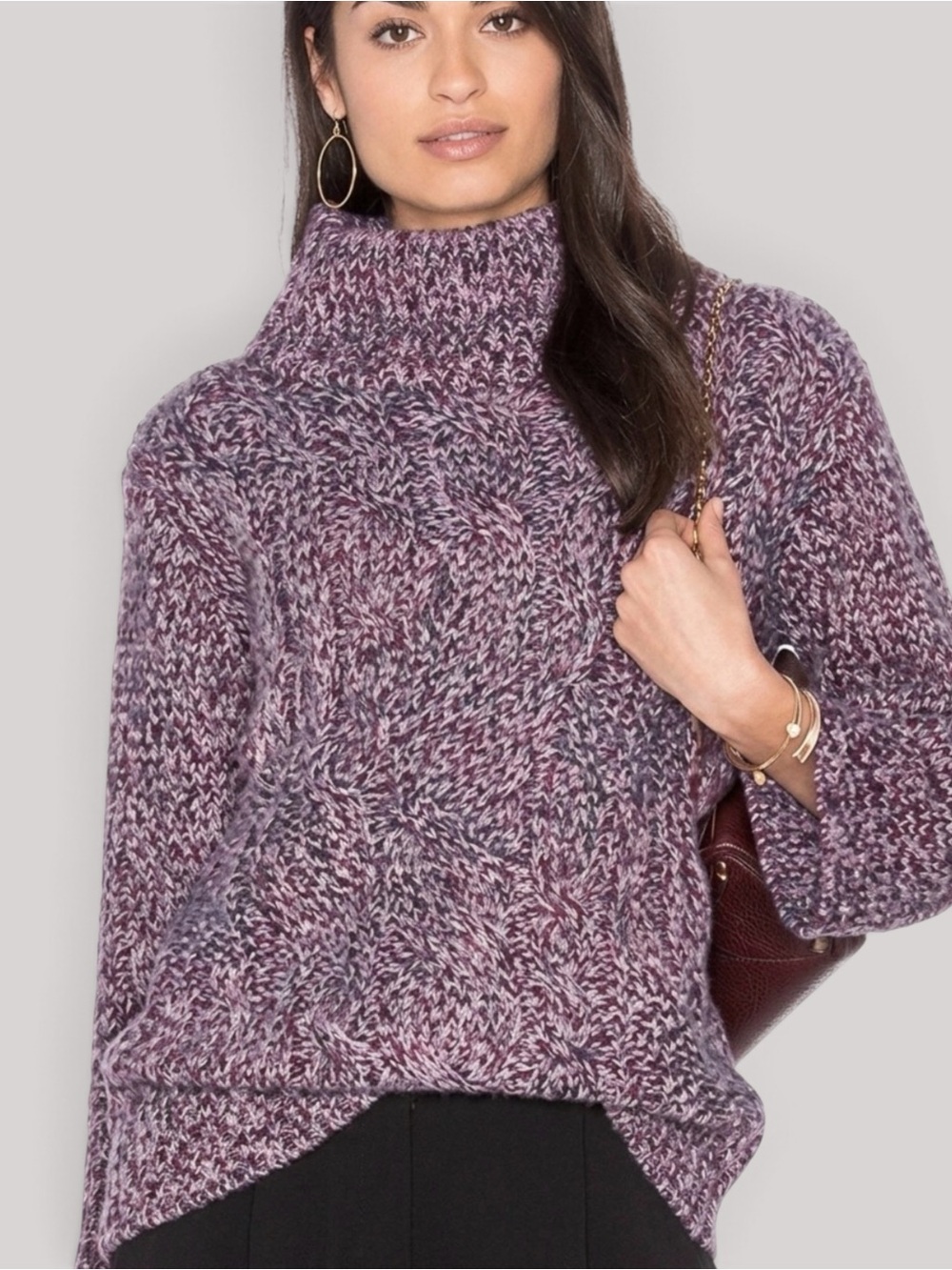 rag & bone Bry Merino Wool Blend Chunky Mock Neck Sweater Marled Relaxed Fit S